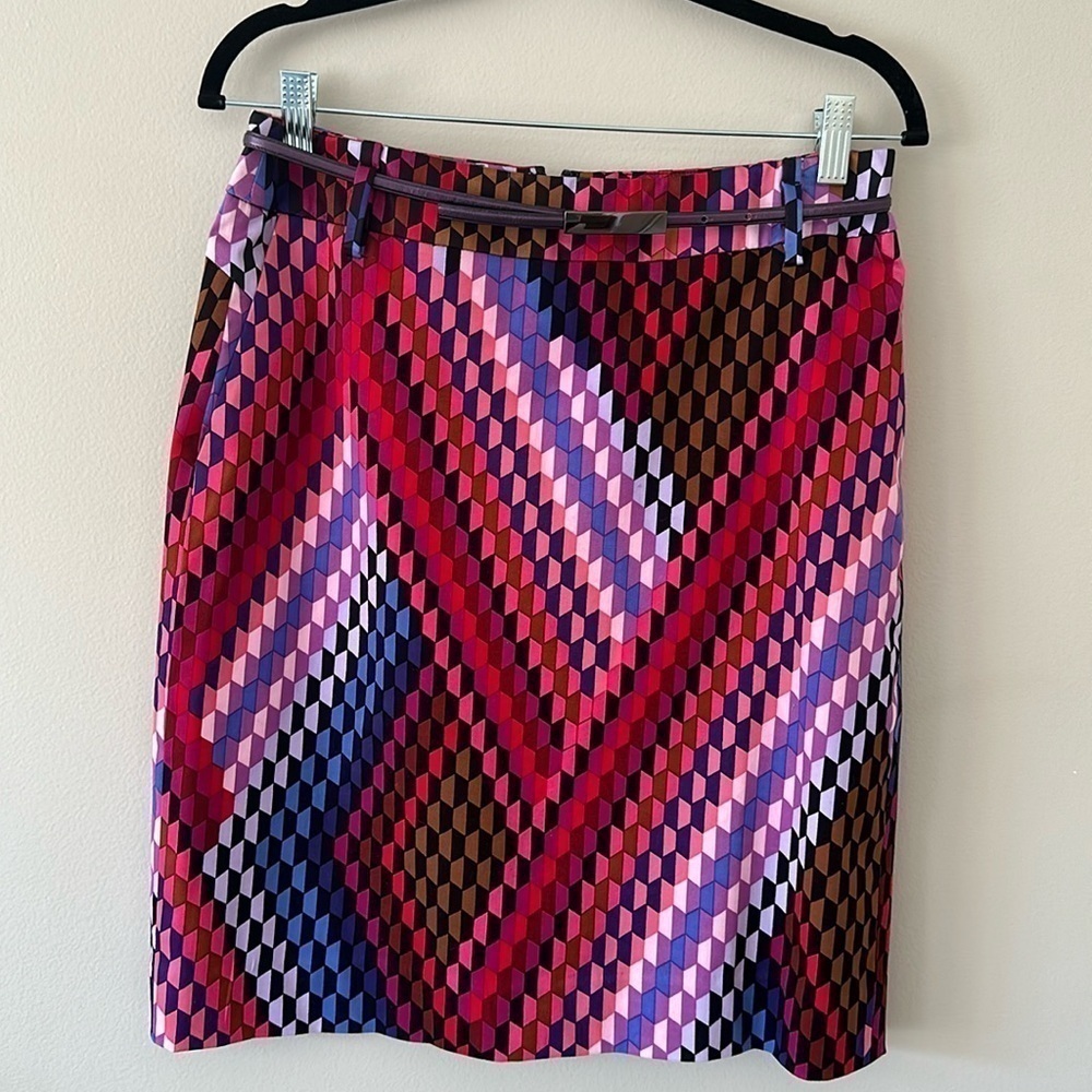 Etcetera Pencil Skirt Pink, Blue, Red Geometric Print Size 4 Professional Office